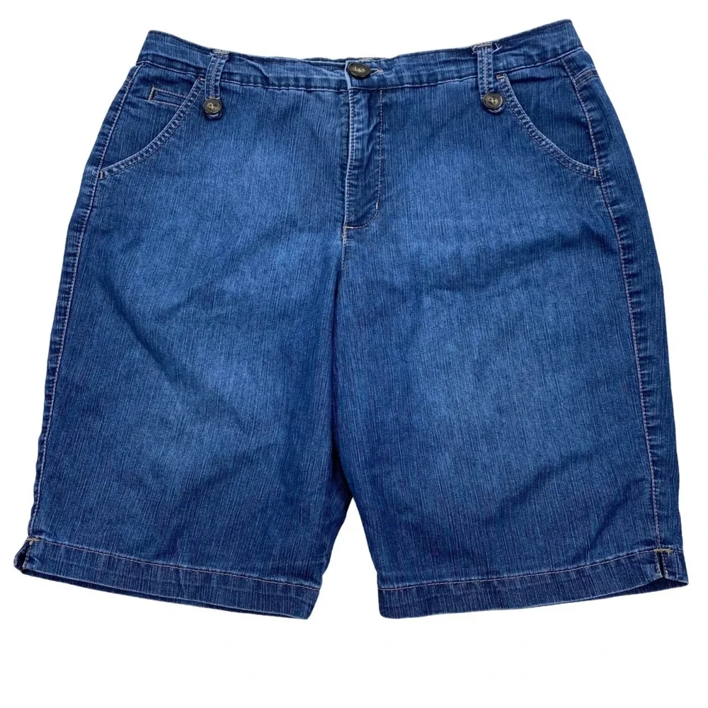 Gloria Vanderbilt Bermuda Shorts Womens 12 Blue Denim Lock Stitch Control DPF2